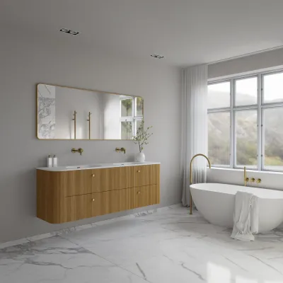 Noorwork 180D - Snedkermøbel i Natur Eg inkl. Mathvid Corian® Dobbeltvask