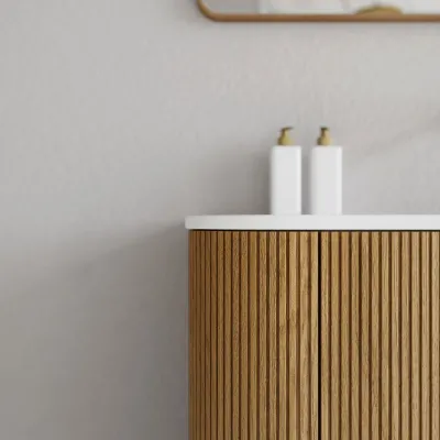 Noorwork 180D - Snedkermøbel i Natur Eg inkl. Mathvid Corian® Dobbeltvask