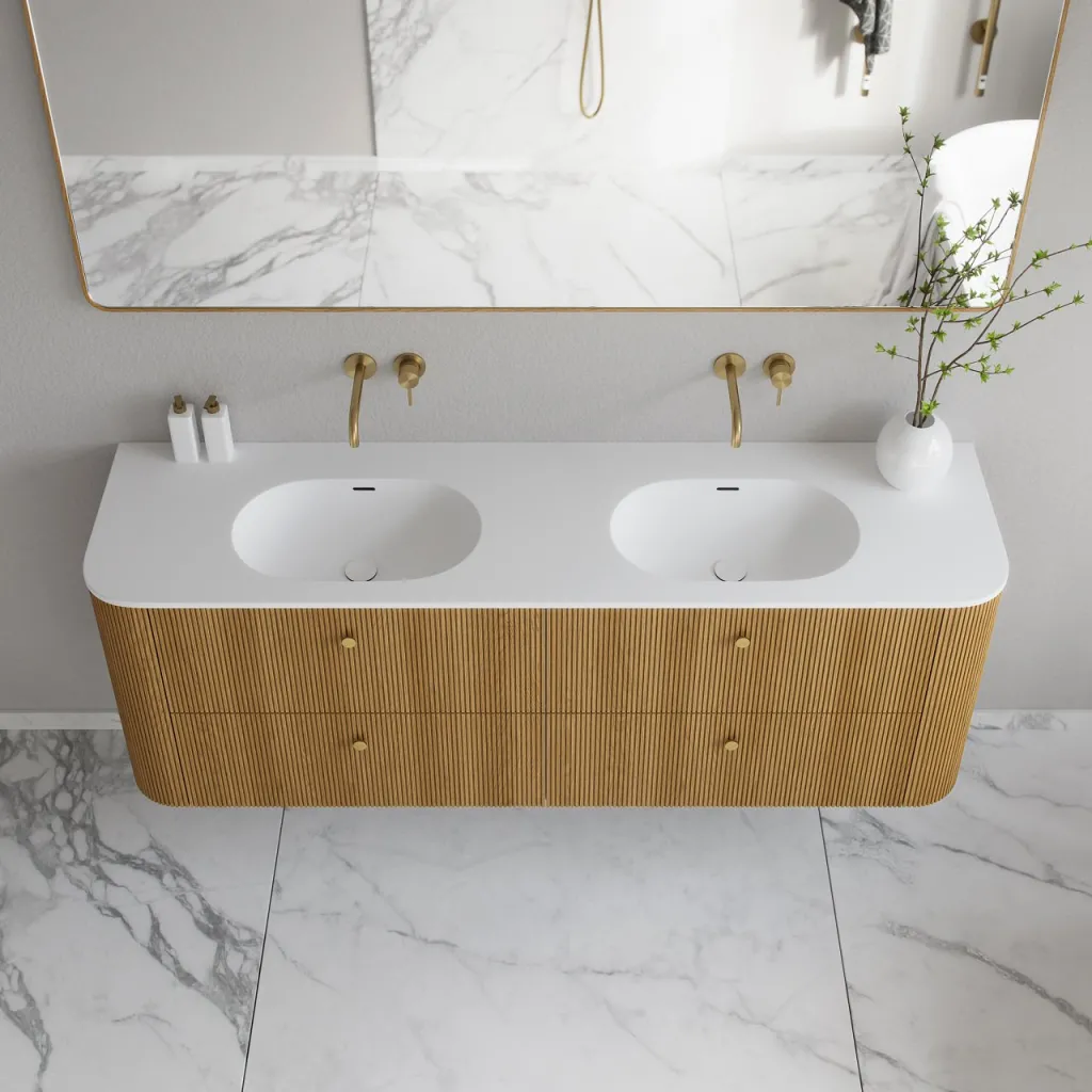 Noorwork 180D - Snedkermøbel i Natur Eg inkl. Mathvid Corian® Dobbeltvask