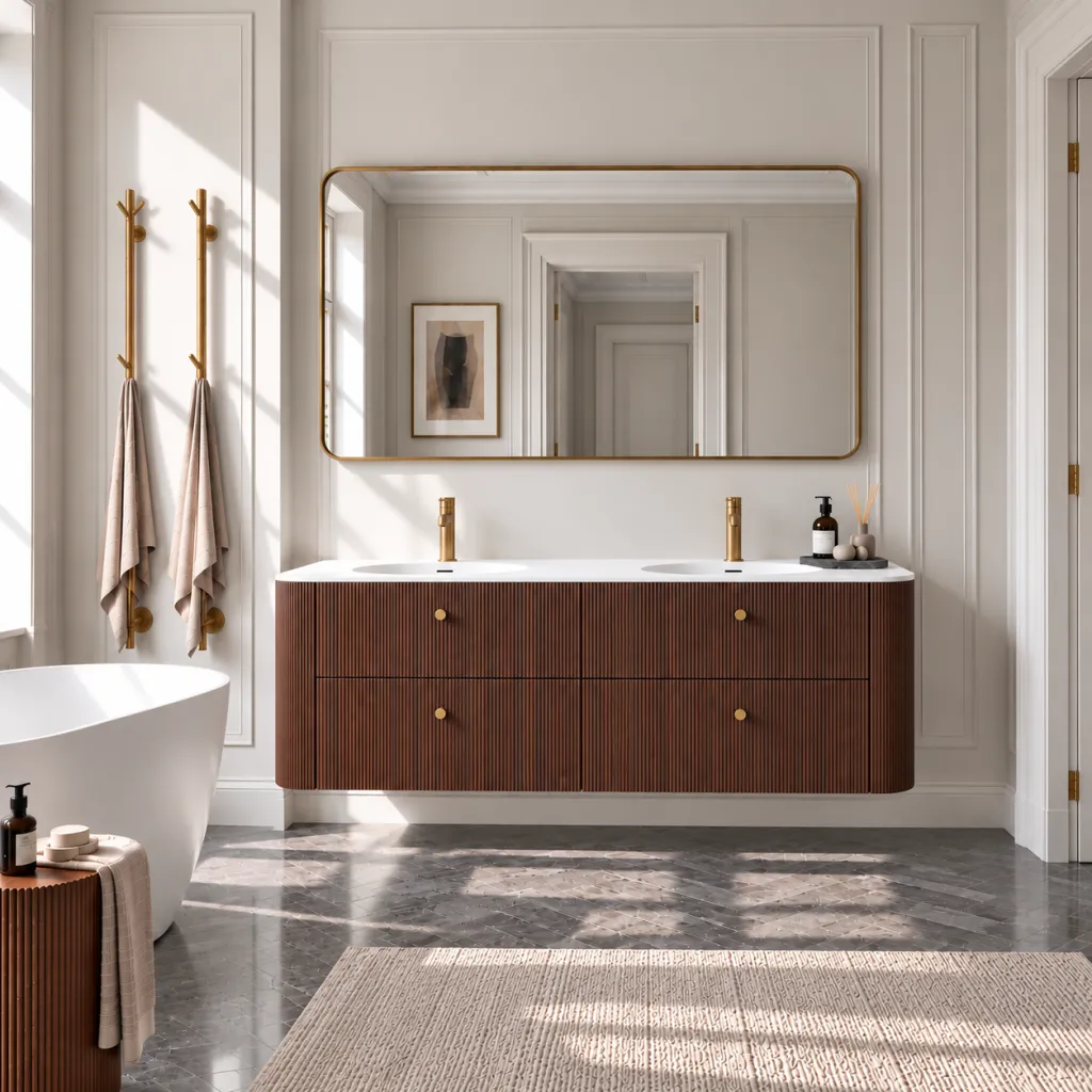 Noorwork 180D - Snedkermøbel i Valnød inkl. Mathvid Corian® bordplade m/dobbeltvask.