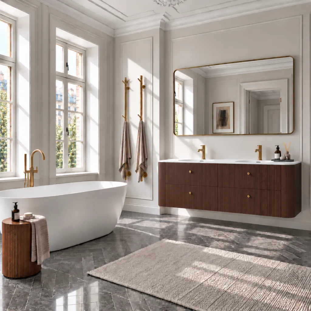 Noorwork 180D - Snedkermøbel i Valnød inkl. Mathvid Corian® bordplade m/dobbeltvask.