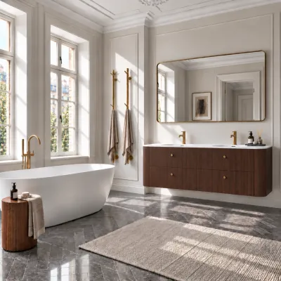 Noorwork 180D - Snedkermøbel i Valnød inkl. Mathvid Corian® bordplade m/dobbeltvask.