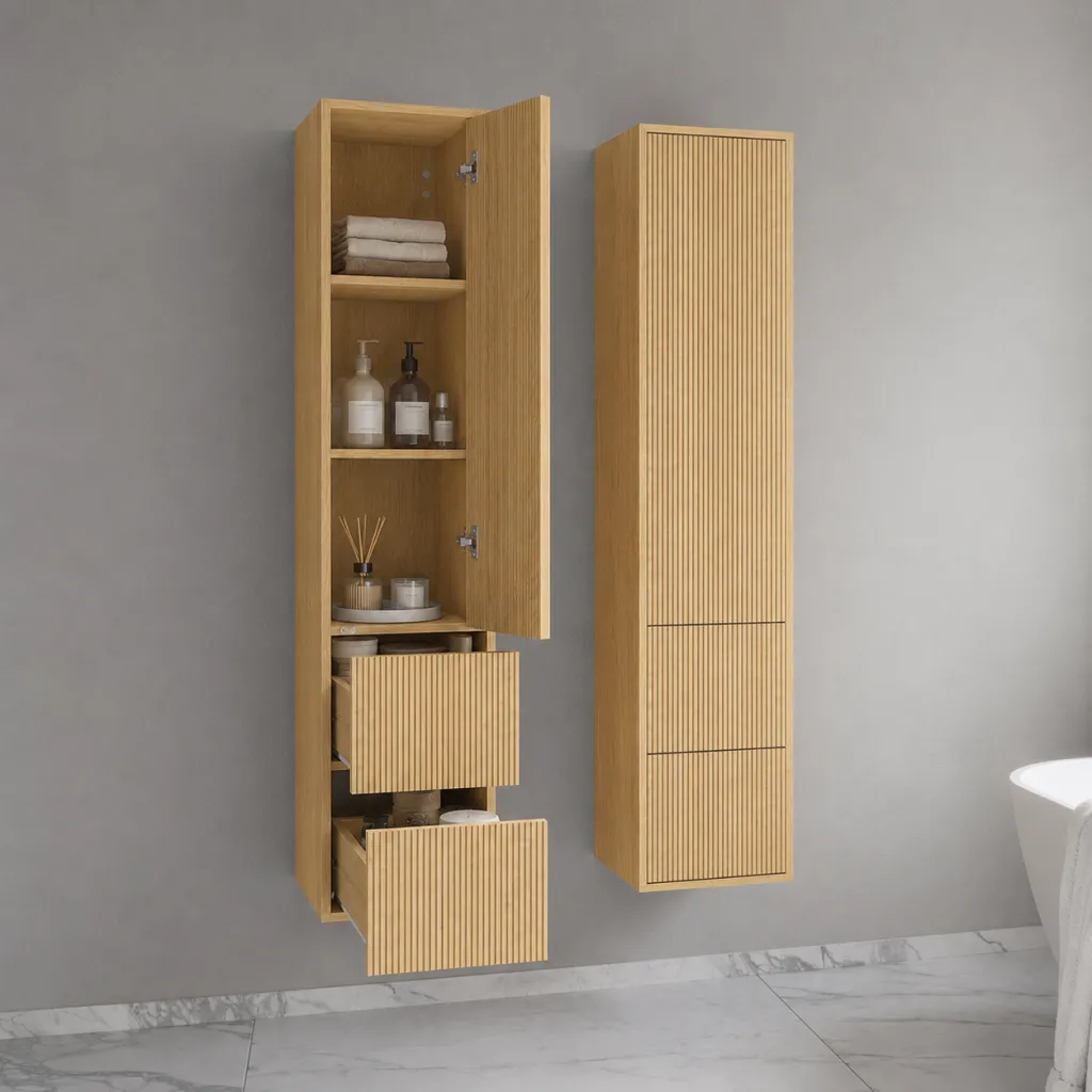 Noorwork NHC4317 - Snedkerhøjskab, 40x35x170 cm m/2 skuffer i Lys Natur Eg