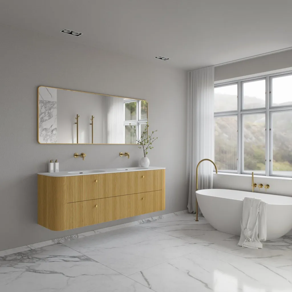 Noorwork 180D - Snedkermøbel i Lys Natur Eg inkl. Mathvid Corian® Vaskebordplade