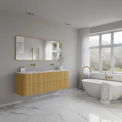 Noorwork 180D - Snedkermøbel i Lys Natur Eg inkl. Mathvid Corian® Vaskebordplade