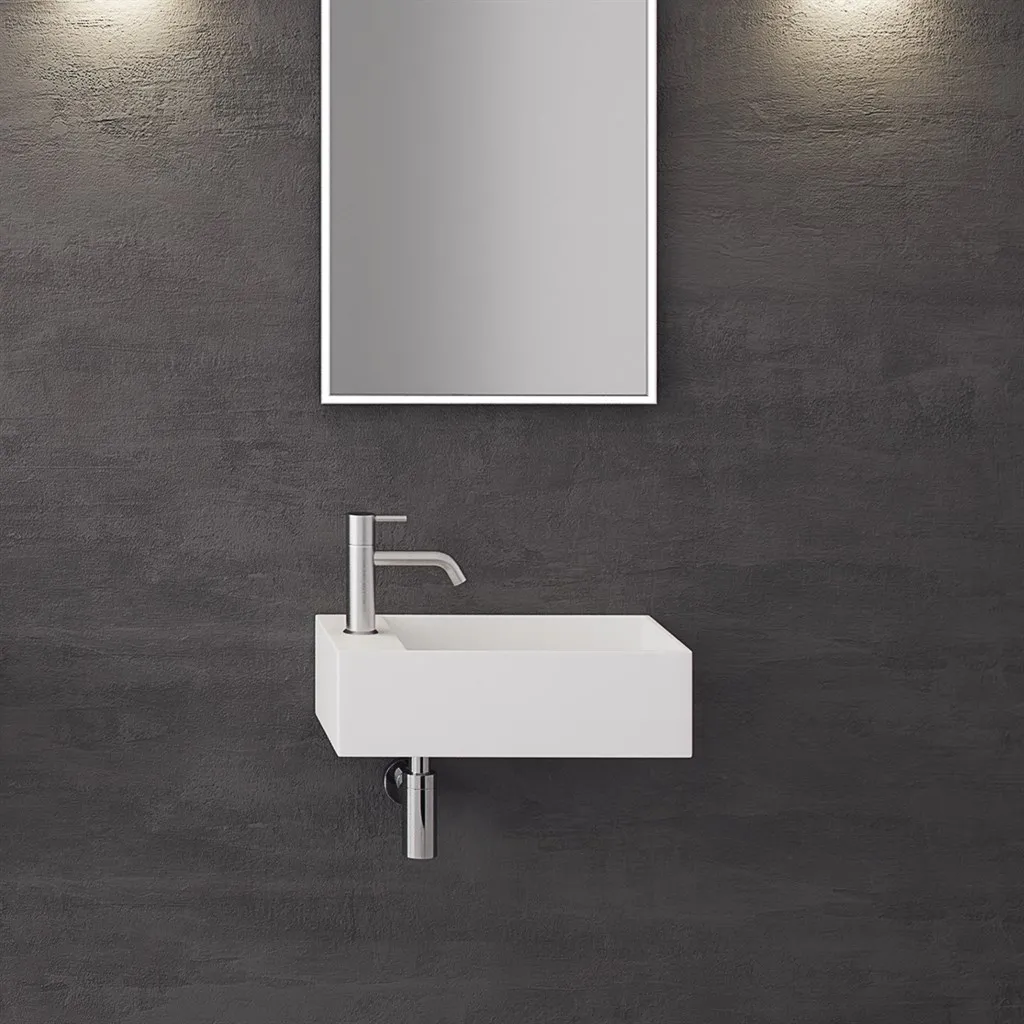 Kubo 50SR - 50x30, Vask til højre, Mat Hvid SolidTec®