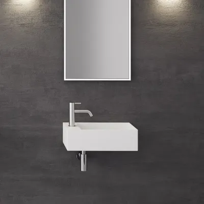 Kubo 50SR - 50x30, Vask til højre, Mat Hvid SolidTec®