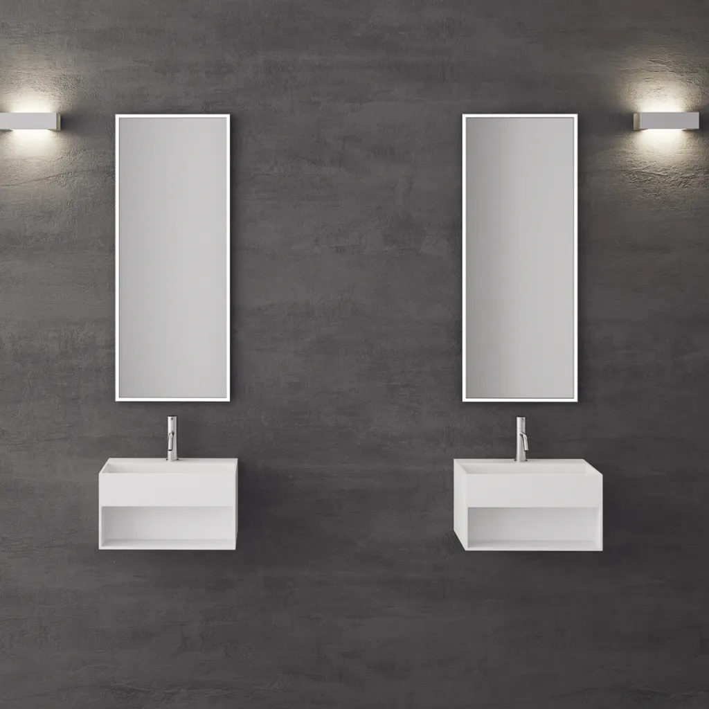 Boxo 45S - 45x30 cm Håndvask med opbevaring, Mathvid SolidTec®