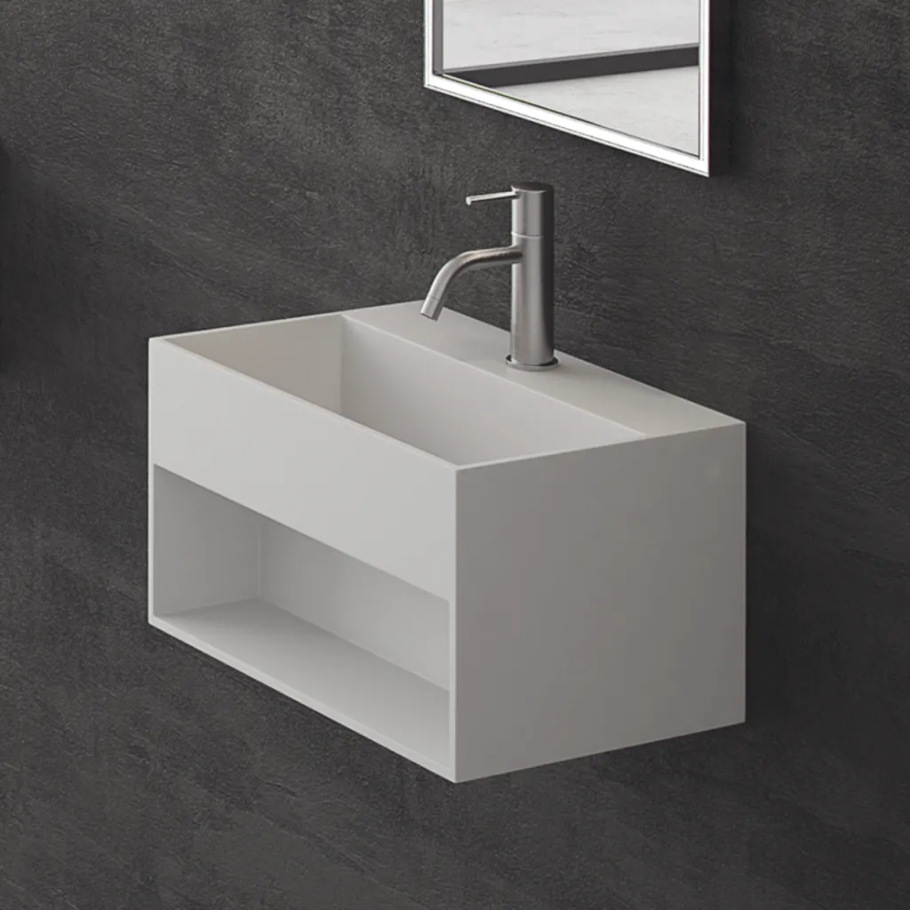 Boxo 45S - 45x30 cm Håndvask med opbevaring, Mathvid SolidTec®