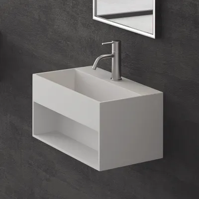 Boxo 45S - 45x30 cm Håndvask med opbevaring, Mathvid SolidTec®